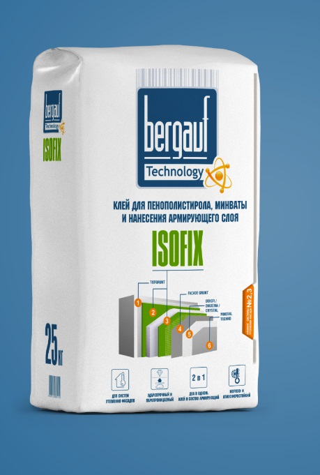 Клей для пенополистирола и минваты армирующий Bergauf (Бергауф) Isofix, 25 кг