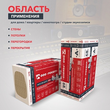 Шумоизоляция Роквул Акустик Баттс Про для стен, перегородок и потолка, 1000х600х100 мм, 4 шт/уп, 2,4 м²